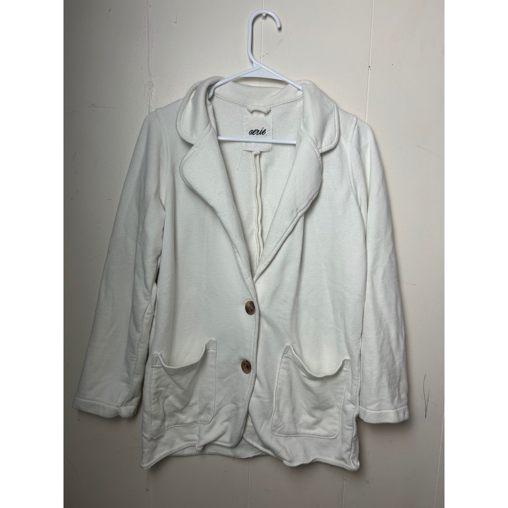 Aerie White Unstructured Blazer Jacket M Sweater Costal Minimalist Boho Preppy - Picture 2 of 10